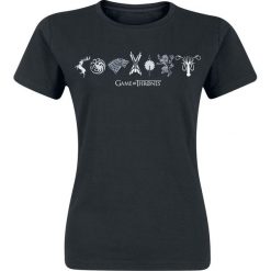 Gra o Tron Horizontal Sigils Koszulka damska czarny. Czarne koszulki damskie marki Gra o Tron, l, z nadrukiem, z okrągłym kołnierzem, bez rękawów. Za 54,90 zł.