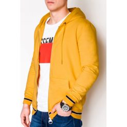 BLUZA MĘSKA ROZPINANA Z KAPTUREM B912 - ŻÓŁTA. Żółte bluzy męskie marki Ombre Clothing, s, z kapturem. Za 59,00 zł.
