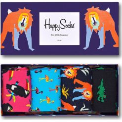Happy Socks - Skarpetki Animal Gift Box (4 pack). Niebieskie skarpetki męskie Happy Socks, bez wzorów, z elastanu. Za 139,90 zł.