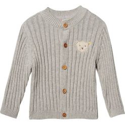 Sweter rozpinany w kolorze szarym. Szare swetry niemowlęce Steiff, z aplikacjami. W wyprzedaży za 119,95 zł.