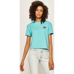 Tommy Jeans - T-shirt. Szare bluzki damskie Tommy Jeans, s, bez wzorów, z bawełny, z okrągłym kołnierzem. W wyprzedaży za 129,90 zł.