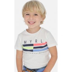 Mayoral - T-shirt dziecięcy 92-134 cm. Białe t-shirty chłopięce Mayoral, z nadrukiem, z bawełny, bez rękawów. Za 50,90 zł.
