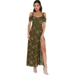 Sukienka w kolorze khaki ze wzorem. Brązowe sukienki damskie Donna Rossa, bez wzorów, z okrągłym kołnierzem, bez rękawów, maxi. W wyprzedaży za 159,95 zł.