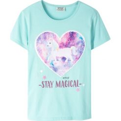 T-shirt "EMOJI" bonprix pastelowy miętowy. Zielone bluzki dziewczęce bonprix, bez wzorów, z okrągłym kołnierzem, bez rękawów, bez kaptura. Za 54,99 zł.