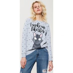 Bluzy rozpinane damskie: Bluza z kotem – Jasny szar