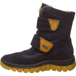Kozaki "Bazena" w kolorze granatowym. Niebieskie buty zimowe chłopięce marki Naturino, z materiału. W wyprzedaży za 215,95 zł.