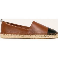 Lauren Ralph Lauren - Espadryle skórzane. Pomarańczowe espadryle damskie Lauren Ralph Lauren, bez wzorów, ze skóry, bez obcasa, na obcasie. W wyprzedaży za 339,90 zł.