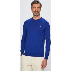 Polo Ralph Lauren - Sweter. Niebieskie swetry męskie Polo Ralph Lauren, s, bez wzorów, z bawełny, z okrągłym kołnierzem, bez kaptura. W wyprzedaży za 359,90 zł.