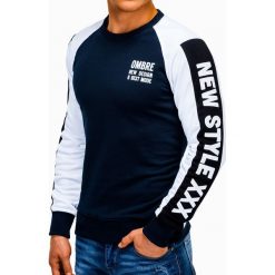 Bluza męska z nadrukiem B935 - granatowa. Niebieskie bluzy męskie Ombre Clothing, s, z nadrukiem, z bawełny, bez kołnierzyka, bez rękawów, bez kaptura. Za 49,00 zł.