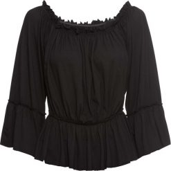 Shirt z dekoltem carmen bonprix czarny. Czarne koszulki damskie bonprix, bez wzorów, bez kołnierzyka, bez rękawów. Za 37,99 zł.