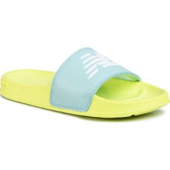 Klapki NEW BALANCE - SWF200LS Niebieski. Niebieskie klapki damskie New Balance, bez wzorów, ze skóry ekologicznej, bez obcasa. W wyprzedaży za 99,00 zł.
