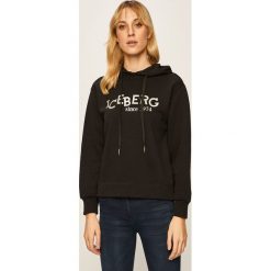 Iceberg - Bluza. Czarne bluzy damskie Iceberg, z nadrukiem, z bawełny, bez rękawów, z kapturem. W wyprzedaży za 469,90 zł.