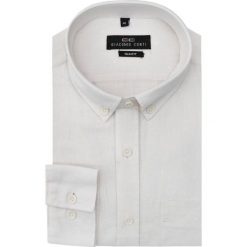 Koszula lniana SIMONE KLBS000004. Białe koszule męskie Giacomo Conti, na lato, m, bez wzorów, z bawełny, button down, bez rękawów. Za 169,00 zł.