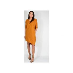 XS - 4XL _ LIDIA sukienka asymetryczna - miodowa. Pomarańczowe sukienki damskie Collibri, na co dzień, xl, bez wzorów, z dzianiny, z asymetrycznym kołnierzem, bez rękawów, asymetryczne. Za 169,00 zł.