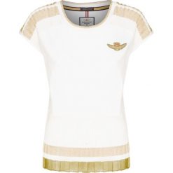 T-shirt AERONAUTICA MILITARE Biały. Białe bluzki damskie marki Aeronautica Militare, z aplikacjami, z bawełny, z okrągłym kołnierzem, bez rękawów. Za 500,00 zł.