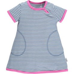 Sukienka w kolorze błękitnym. Niebieskie sukienki niemowlęce lamino, w paski, z bawełny, bez rękawów, midi. W wyprzedaży za 32,95 zł.