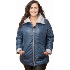 Niebieska, przejściowa kurtka damska duże rozmiary JESIEŃ OVERSIZE PLUS SIZE. Niebieskie kurtki damskie na jesień, s, z tkaniny, eleganckie. Za 199,90 zł.