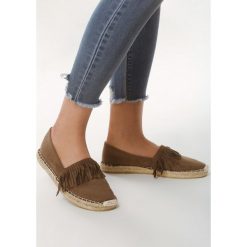 Brązowe Espadryle Atom. Pomarańczowe espadryle damskie Born2be, z aplikacjami, z materiału, bez obcasa, na płaskiej podeszwie. Za 49,99 zł.