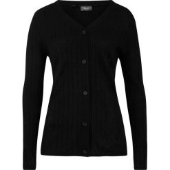 Sweter rozpinany w prążek bonprix czarny. Czarne swetry damskie bonprix, bez wzorów, bez rękawów, bez kaptura. Za 54,99 zł.
