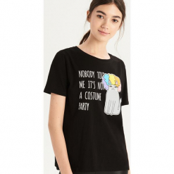T-shirt z zabawnym nadrukiem - Czarny. Czarne t-shirty damskie Sinsay, l, z nadrukiem. Za 24,99 zł.