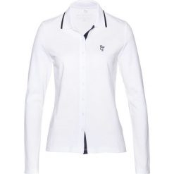 Shirt polo z bawełny pique bonprix biało-ciemnoniebieski. Białe koszulki damskie polo bonprix, bez wzorów, z bawełny, polo, bez rękawów. Za 54,99 zł.