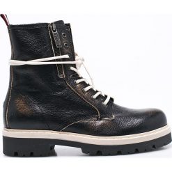 Hilfiger Denim - Botki. Czarne buty zimowe damskie marki Hilfiger Denim, z denimu, z okrągłym noskiem, na sznurówki. W wyprzedaży za 459,90 zł.