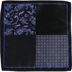 Czarno-Granatowa Elegancka Męska Poszetka -ALTIES- 24x24 cm, Wzór Poczwórny POSZALTTANIA0461. Czarne poszetki męskie Alties, bez wzorów, z materiału, eleganckie. Za 16,90 zł.