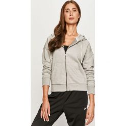 Reebok - Bluza. Szare bluzy damskie Reebok, s, z aplikacjami, z elastanu, bez rękawów, z kapturem. Za 199,90 zł.
