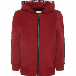 Bluza "Ramon" w kolorze ciemnoczerwonym. Czerwone bluzy niemowlęce Name it Kids, z aplikacjami, z bawełny. W wyprzedaży za 65,95 zł.