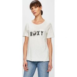 Roxy - Top. Białe bluzki damskie Roxy, s, z nadrukiem, z bawełny, casualowe, z okrągłym kołnierzem, z krótkim rękawem. W wyprzedaży za 49,90 zł.
