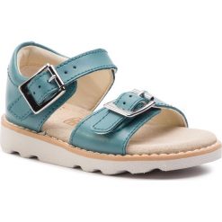 Sandały CLARKS - Crown Bloom T 261411276 Teal Leather. Niebieskie sandały dziewczęce Clarks, ze skóry ekologicznej, bez zapięcia. W wyprzedaży za 149,00 zł.
