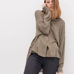 Koszula oversize w kratkę - Khaki. Brązowe koszule damskie House, s, w kratkę, bez kołnierzyka, bez rękawów. Za 89,99 zł.