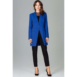 Szafirowy Długi Elegancki Żakiet na Jeden Guzik. Niebieskie marynarki damskie KATRUS, s, bez wzorów, z poliesteru. Za 149,90 zł.