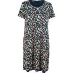 Sukienka shirtowa w kwiaty bonprix ciemnoniebieski w kwiaty. Niebieskie sukienki damskie bonprix, w kwiaty, bez kołnierzyka, bez rękawów. Za 37,99 zł.