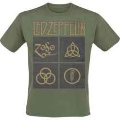 Led Zeppelin Green Symbols T-Shirt oliwkowy. Zielone koszulki męskie marki Led Zeppelin, l, z nadrukiem, z okrągłym kołnierzem. Za 74,90 zł.