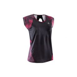 Koszulka fitness kardio krótki rękaw 500 damska. Czarne bluzki sportowe damskie DOMYOS, z elastanu. Za 39,99 zł.