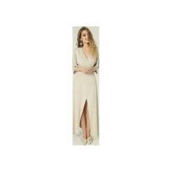 Sukienka Monica - jasny beż. Brązowe sukienki damskie marki Madnezz, s, bez wzorów, z elastanu, bez kołnierzyka, bez rękawów, midi, kopertowe. Za 325,00 zł.