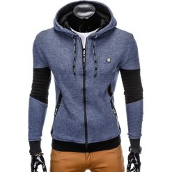 BLUZA MĘSKA ROZPINANA Z KAPTUREM B744 - GRANATOWA. Niebieskie bluzy męskie marki Ombre Clothing, s, z bawełny, z kapturem. Za 79,00 zł.
