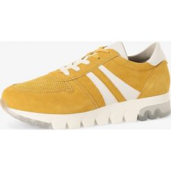 Tamaris - Damskie tenisówki ze skóry, żółty. Żółte trampki i tenisówki damskie Tamaris, bez wzorów, ze skóry, bez zapięcia. Za 349,95 zł.