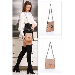 Damska torebka BRUNA BEIGE. Brązowe torebki klasyczne damskie IVET, z aplikacjami, eleganckie, zdobione, bez dodatków. W wyprzedaży za 19,00 zł.