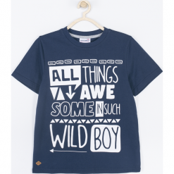Koszulka. Niebieskie t-shirty chłopięce marki FREE AND WILD, z aplikacjami, z krótkim rękawem. Za 42,90 zł.