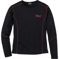 Shirt funkcyjny z długim rękawem Slim Fit bonprix czarny. Czarne koszulki męskie bonprix, s, z nadrukiem, z kontrastowym kołnierzykiem, z długim rękawem, długie. Za 54,99 zł.