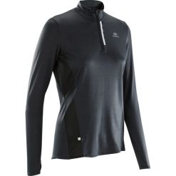 Bluza do biegania długi rękaw RUN DRY+ ZIP damska. Czarne bluzy damskie KALENJI, bez wzorów, z elastanu, z długim rękawem, długie, bez kaptura, do biegania. Za 49,99 zł.