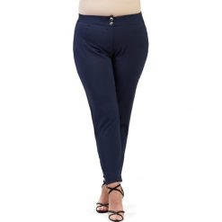 Eleganckie granatowe spodnie chinosy XXL OVERSIZE LATO. Żółte spodnie damskie Moda Size Plus Iwanek, s, z aplikacjami, z bawełny, eleganckie. Za 119,90 zł.