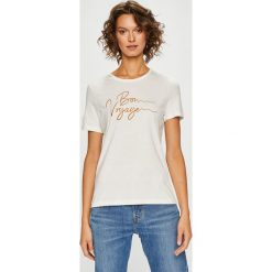Vero Moda - Top. Białe bluzki damskie marki Vero Moda, s, z aplikacjami, z bawełny, z okrągłym kołnierzem. W wyprzedaży za 29,90 zł.