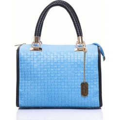 Torebki klasyczne damskie: Skórzana torebka w kolorze błękitno-czarnym – 30 x 26 x 17 cm