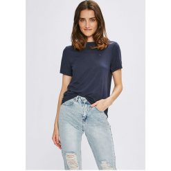 Tommy Jeans - Top. Niebieskie bluzki damskie Tommy Jeans, s, bez wzorów, z bawełny, z okrągłym kołnierzem. W wyprzedaży za 99,90 zł.