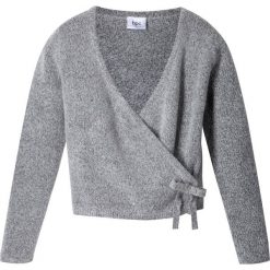 Sweter kopertowy bonprix jasnoszary melanż. Szare swetry dziewczęce bonprix, bez wzorów, bez kołnierzyka, bez rękawów, bez kaptura. Za 54,99 zł.