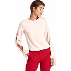 Różowa Elegancka Bluzka z Wiązaniem przy Rękawach. Różowe bluzki damskie marki Molly.pl, s, bez wzorów, eleganckie, bez kołnierzyka, bez rękawów. Za 119,90 zł.