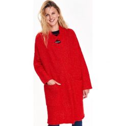GRUBY SWETER ZAPINANY NA NAPY. Pomarańczowe kardigany damskie marki Top Secret, na jesień, z wełny, eleganckie. W wyprzedaży za 59,99 zł.